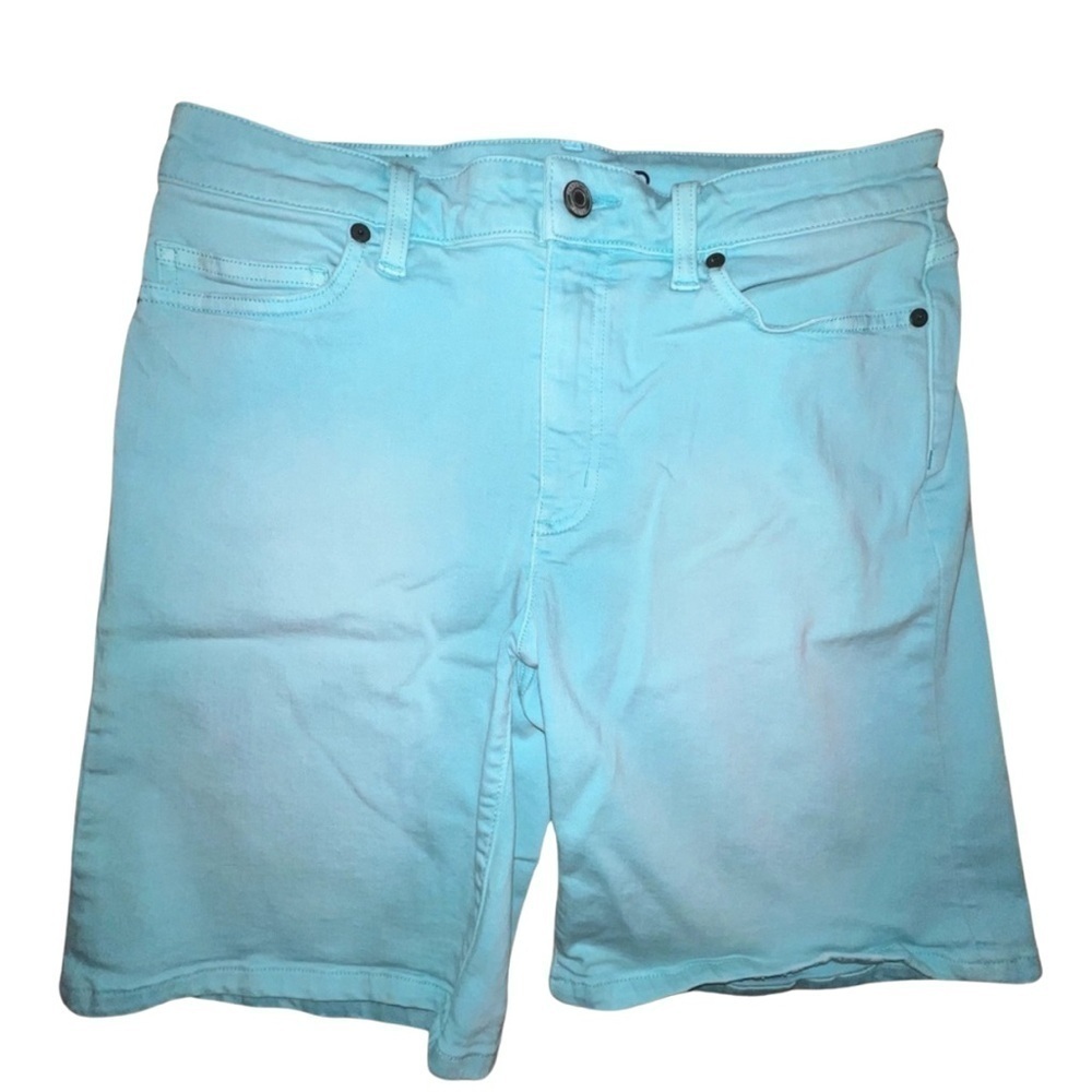 Lands’ End Women’s Mid Rise Roll Cuff Jean Shorts, Size 10, Aqua Blue